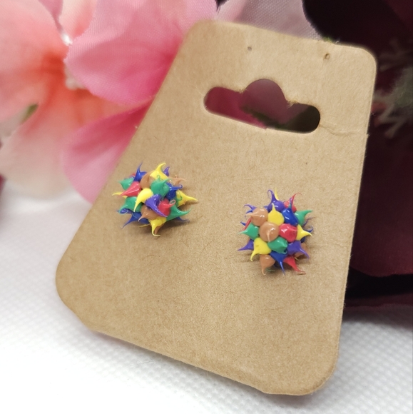 Colorful Spikey Resin Stud Earrings - Picture 3 of 6